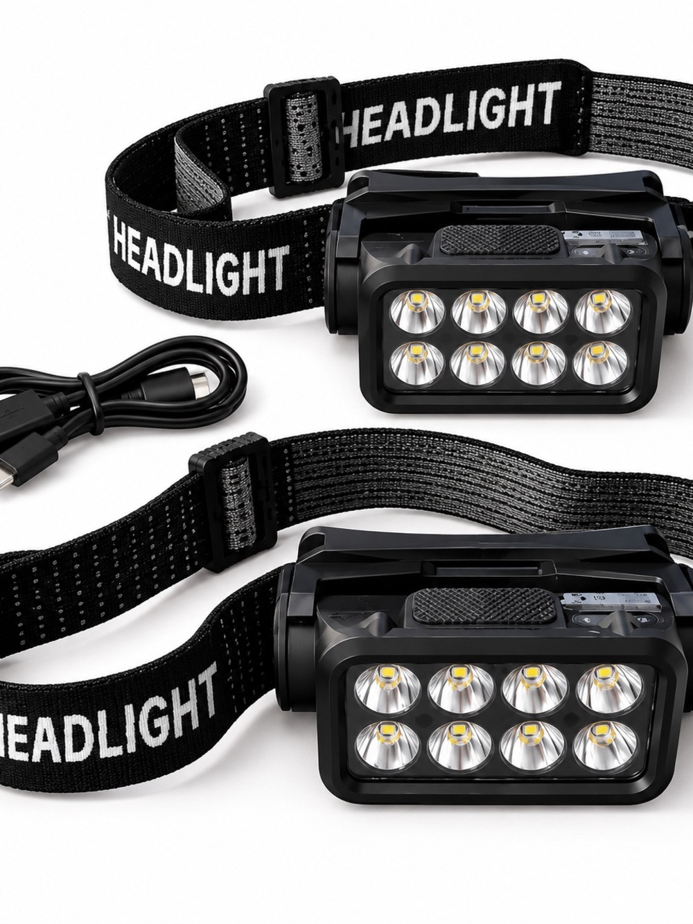 2 Black LED Headlamp Headlight with Adjustable Elastic Strap